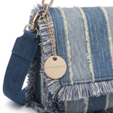 Bolso de hombro de poliéster azul y gris topo