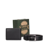 Set Portafoglio e Cintura in Vera Pelle Nero