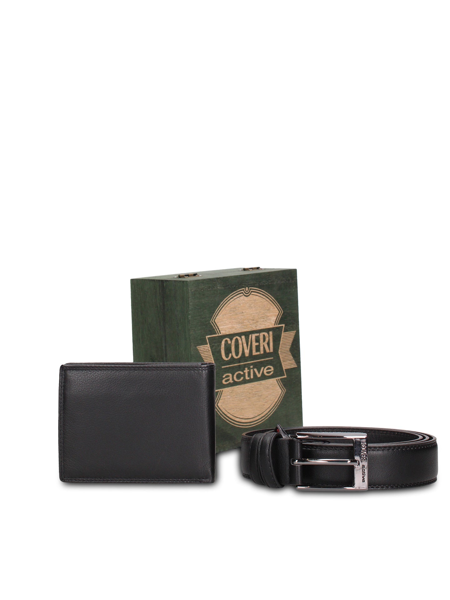 Set Portafoglio e Cintura in Vera Pelle Nero