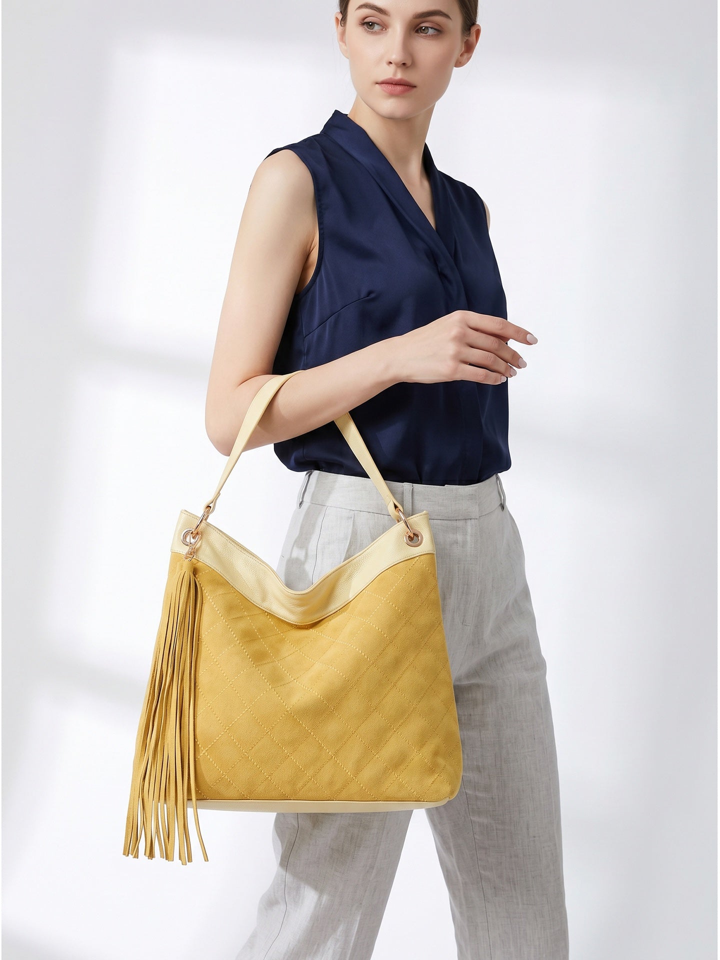 Borsa a Spalla in Pelle Vegana Giallo