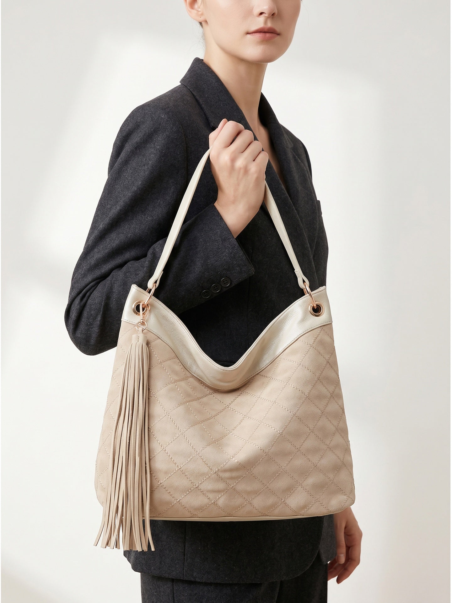 Borsa a Spalla in Pelle Vegana Beige