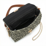 Borsa a Tracolla in Woven Straw Nero