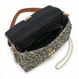 Borsa a Tracolla in Woven Straw Nero