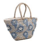Borsa Shopper in Woven Straw Blu Jeans