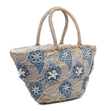 Borsa Shopper in Woven Straw Blu Jeans