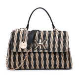 Bolso de hombro de poliéster negro y beige