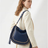 Borsa a Spalla in Dollaro Leather Blu Jeans