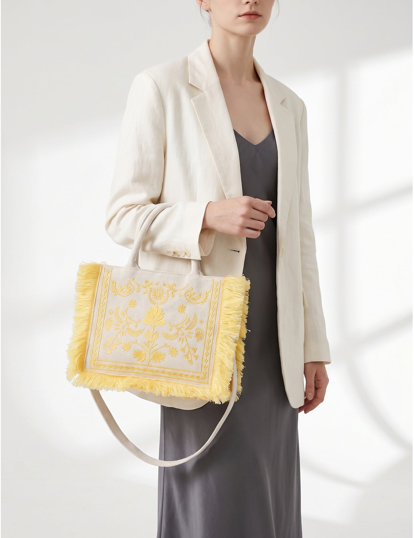 Borsa a Mano in Cotone Giallo