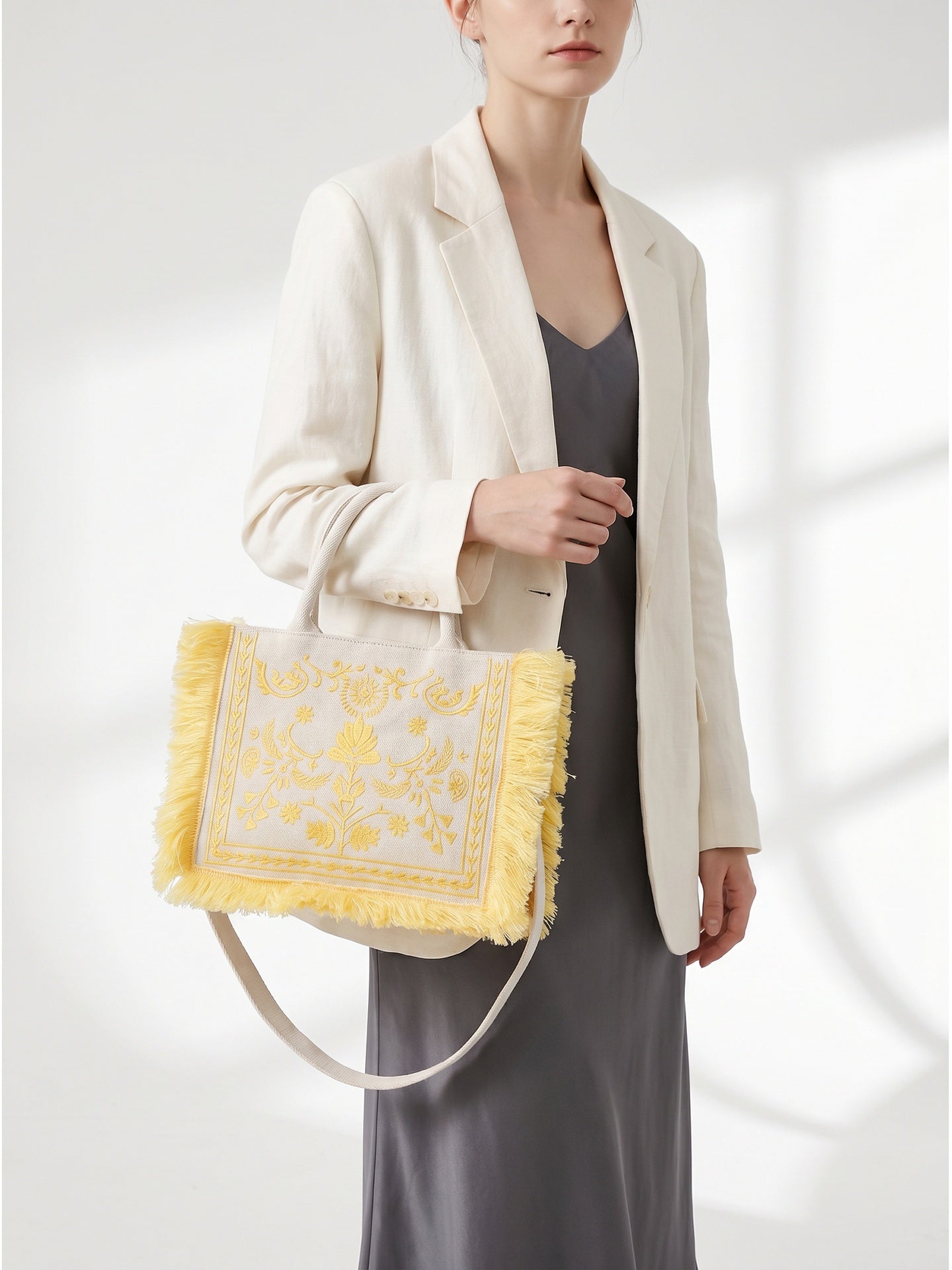 Borsa a Mano in Cotone Giallo