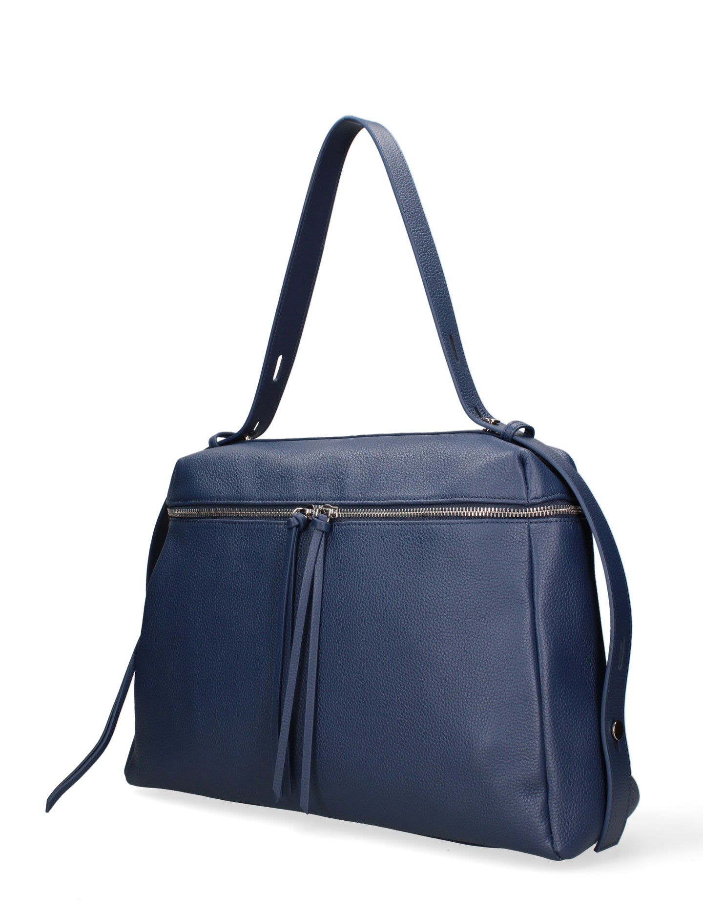 Borsa a Mano in Vera Pelle Blu Jeans