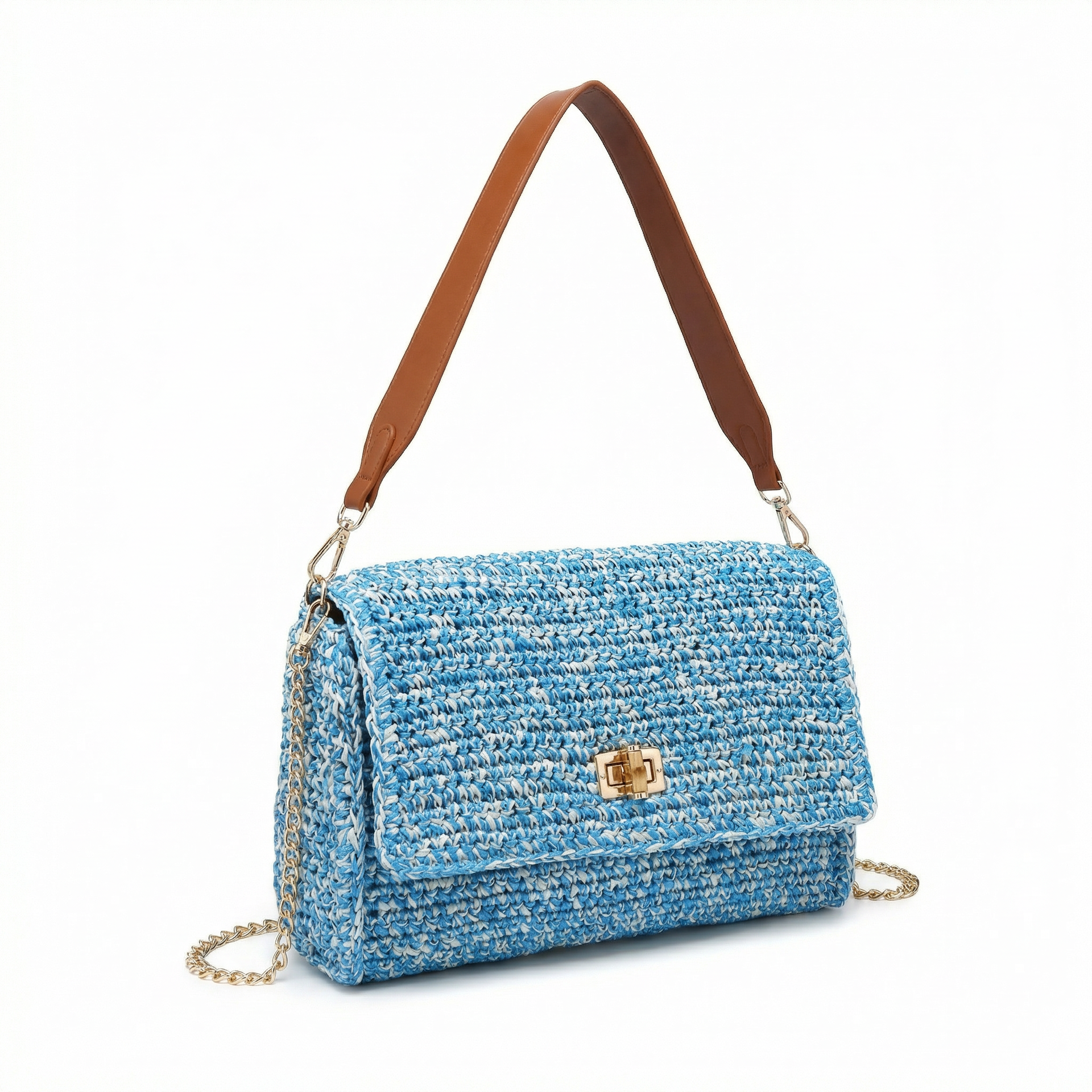 Borsa a Tracolla in Woven Straw Blu