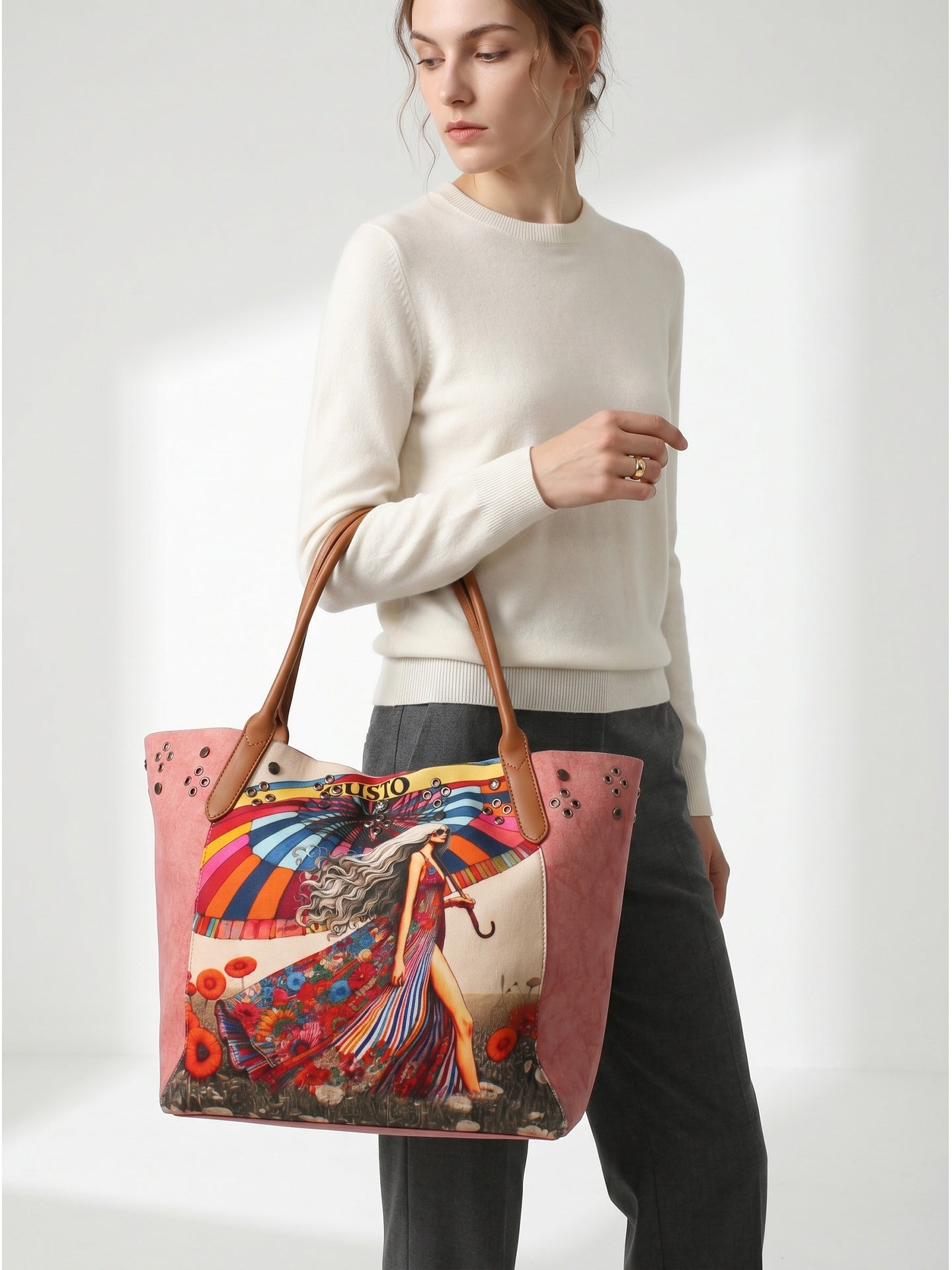 Borsa a Mano in Pelle Vegana Rosa