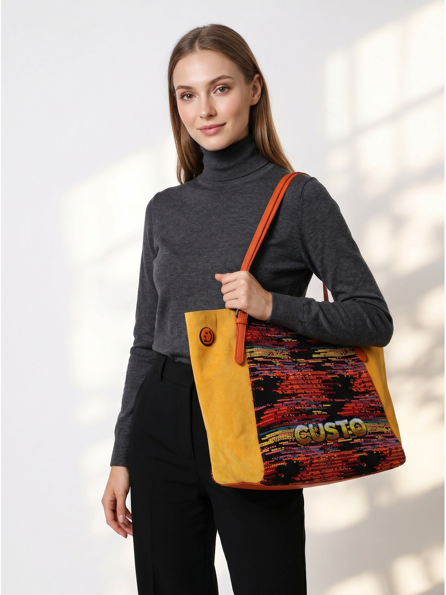 Borsa a Mano in Pelle Vegana Giallo