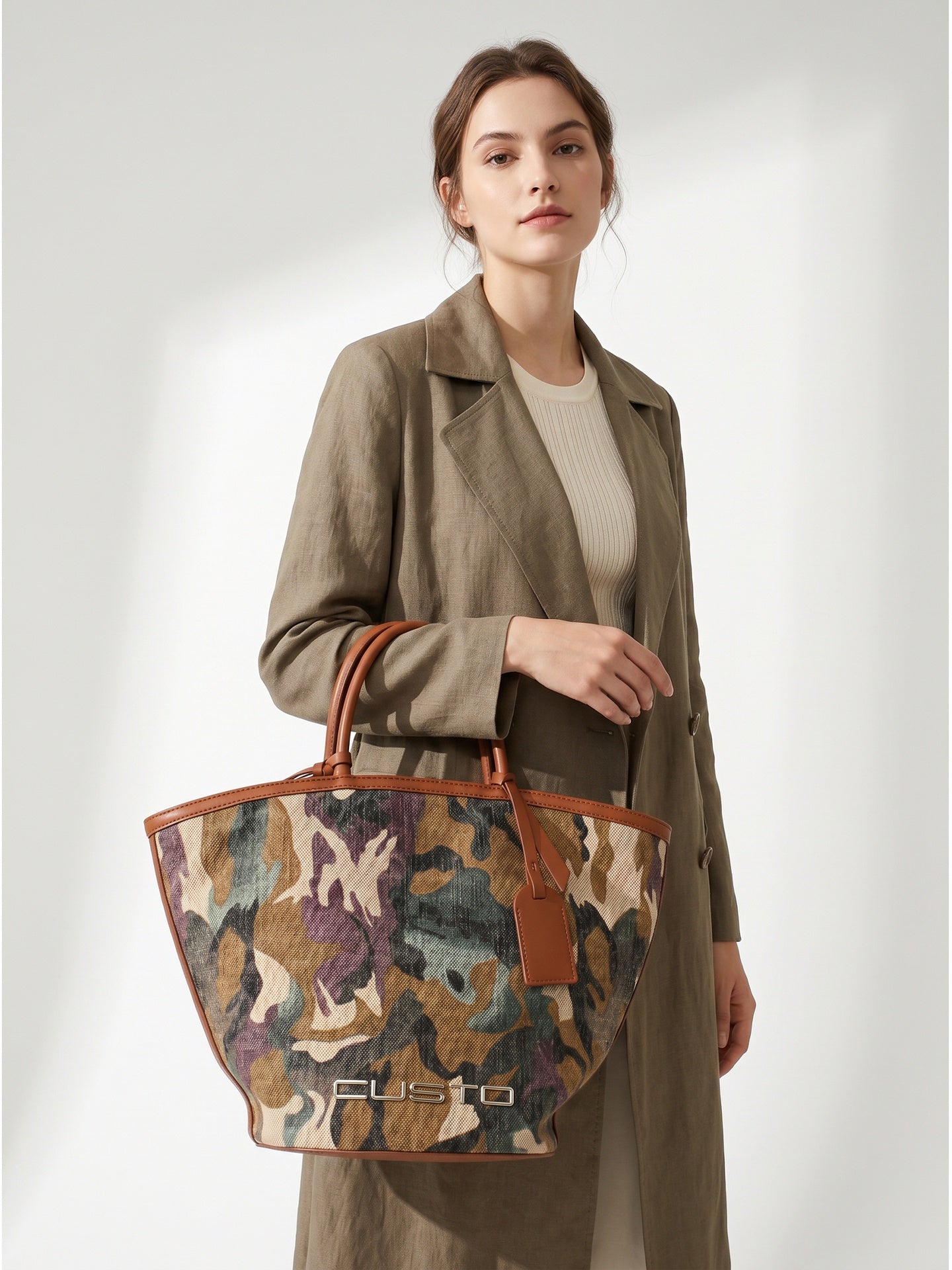 Borsa a Mano in Pelle Vegana Verde Militare