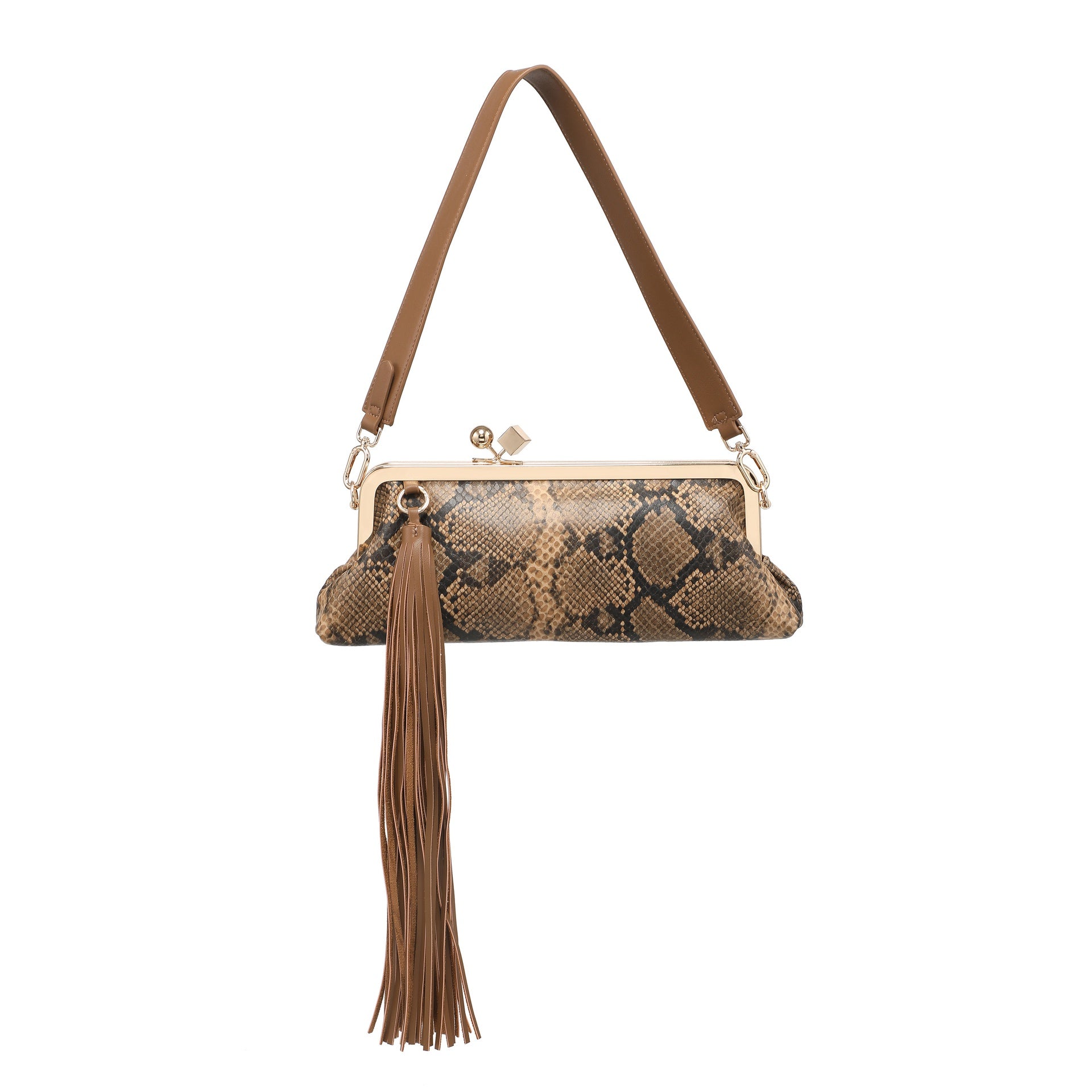 Borsa a Spalla in Pelle Vegana Marrone