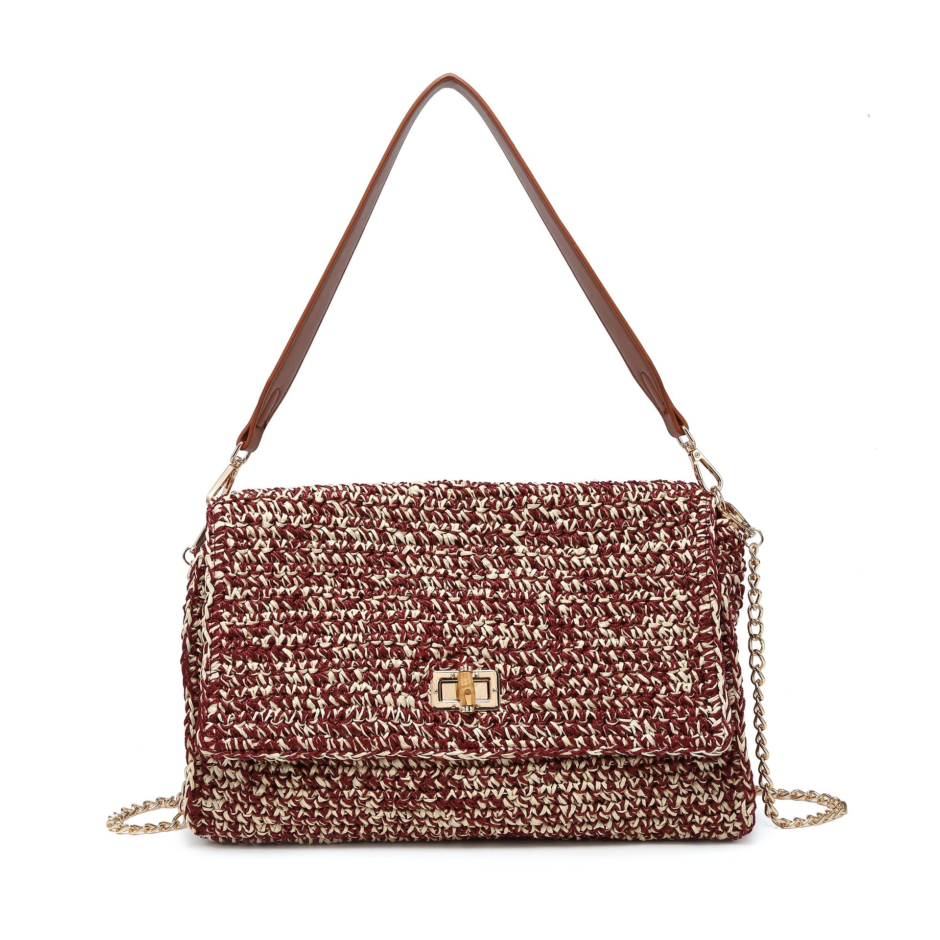 Borsa a Tracolla in Woven Straw Bordeaux