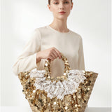 Borsa Shopper in Woven Straw Oro