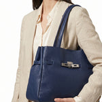 Borsa a Tracolla in Dollaro Leather Blu Jeans