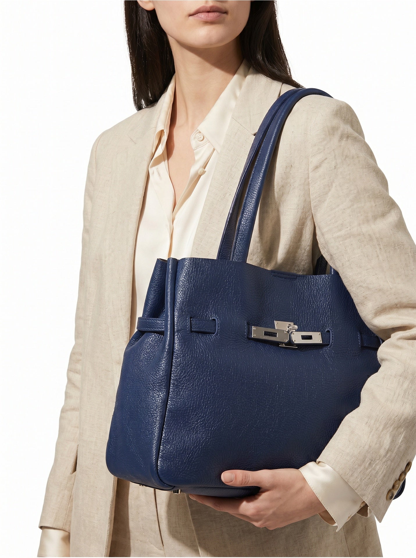Borsa a Tracolla in Dollaro Leather Blu Jeans