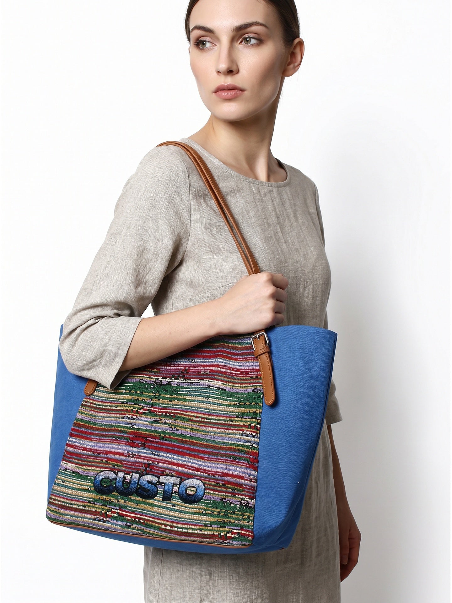 Borsa a Mano in Pelle Vegana Blu