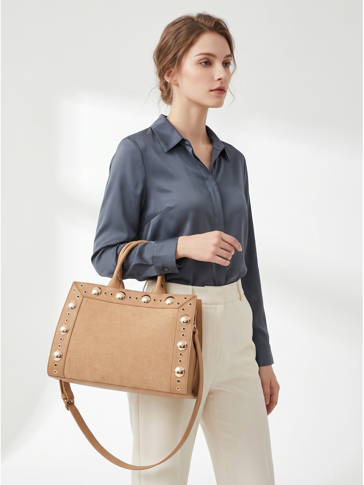 Borsa Shopper in Pelle Vegana Marrone Chiaro