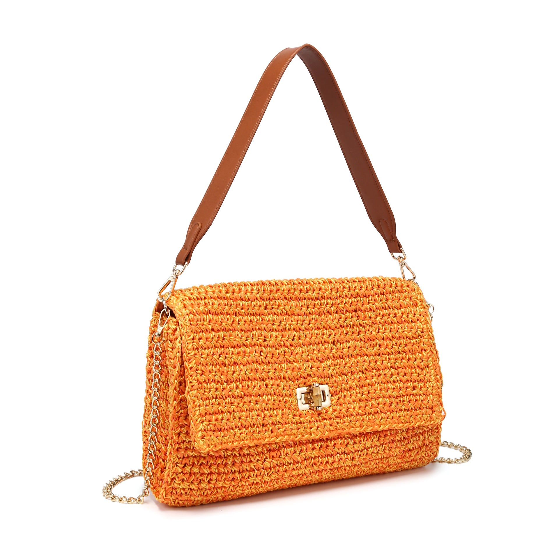 Borsa a Tracolla in Woven Straw Giallo