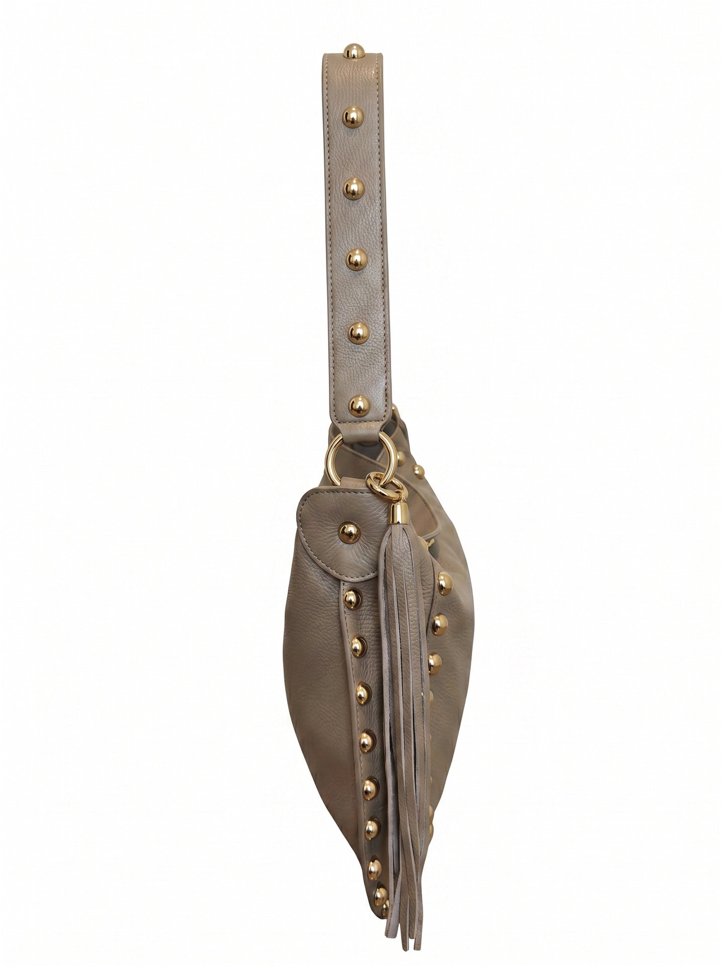 Borsa a Spalla in Dollaro Leather Beige Scuro