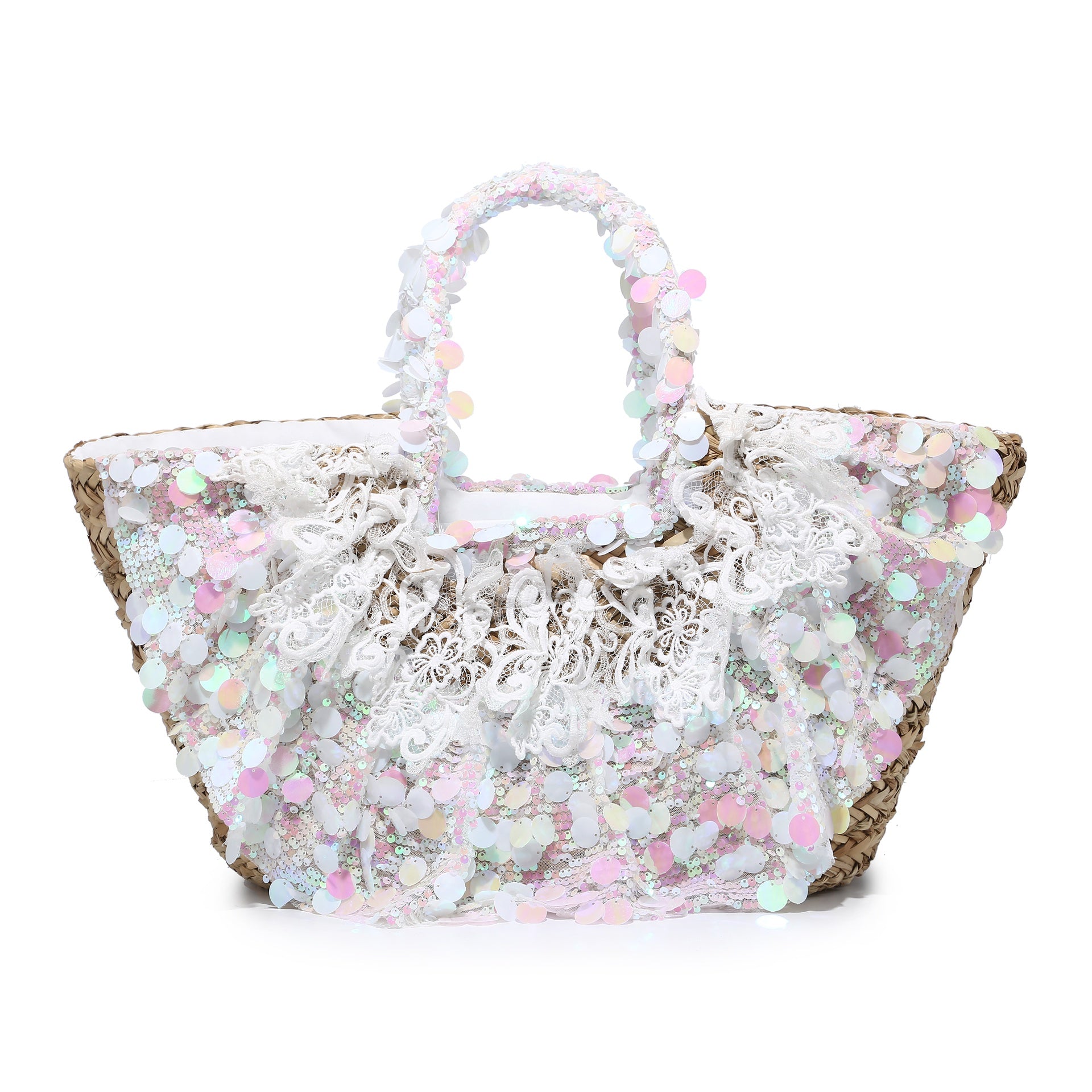 Borsa Shopper in Woven Straw Multicolore