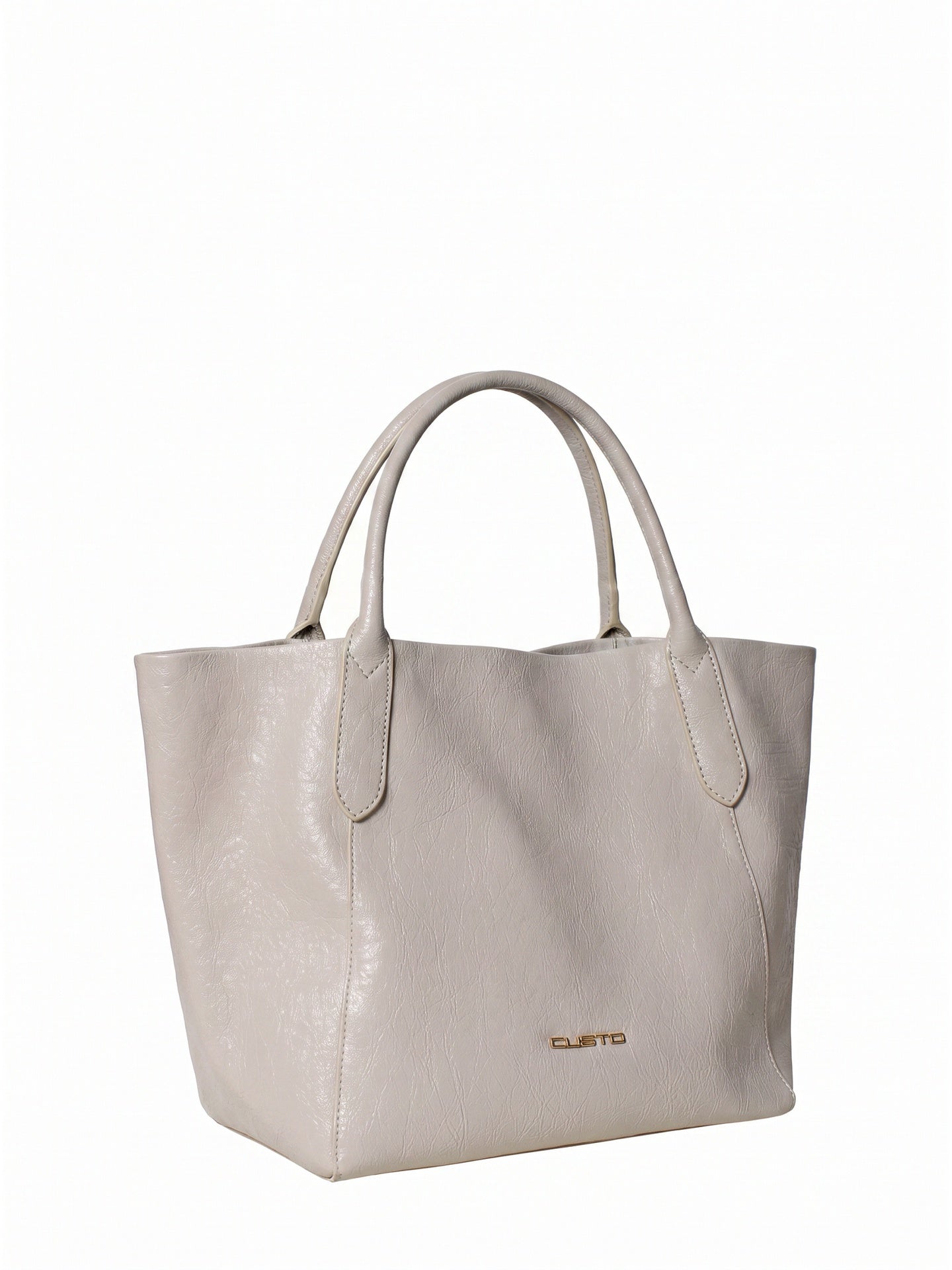Borsa a Mano in Pelle Vegana Panna
