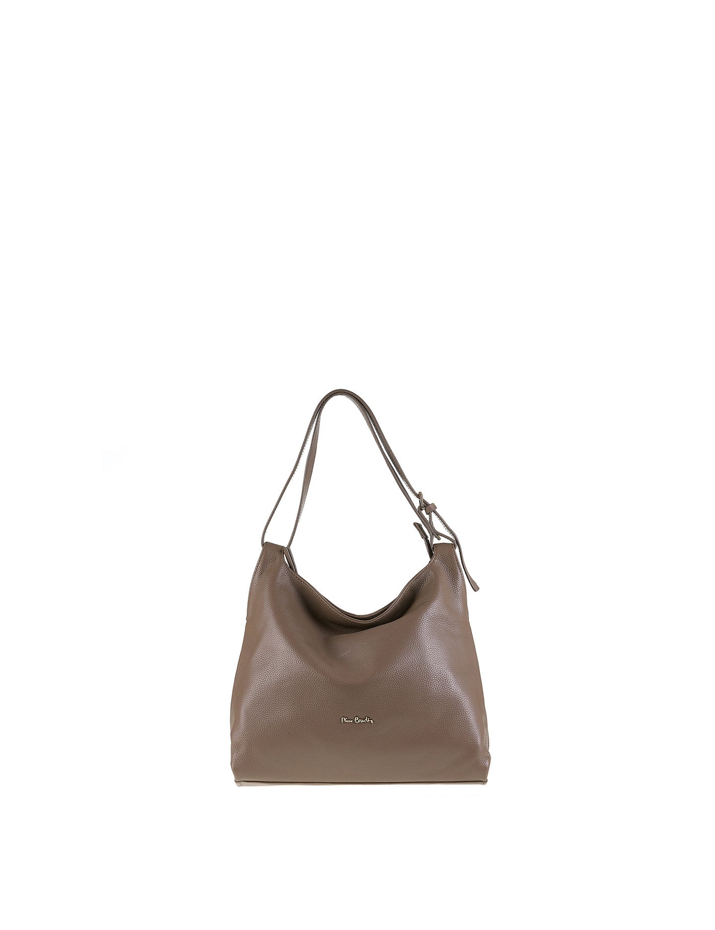 Borsa a Spalla in Vera Pelle Taupe Pierre Cardin