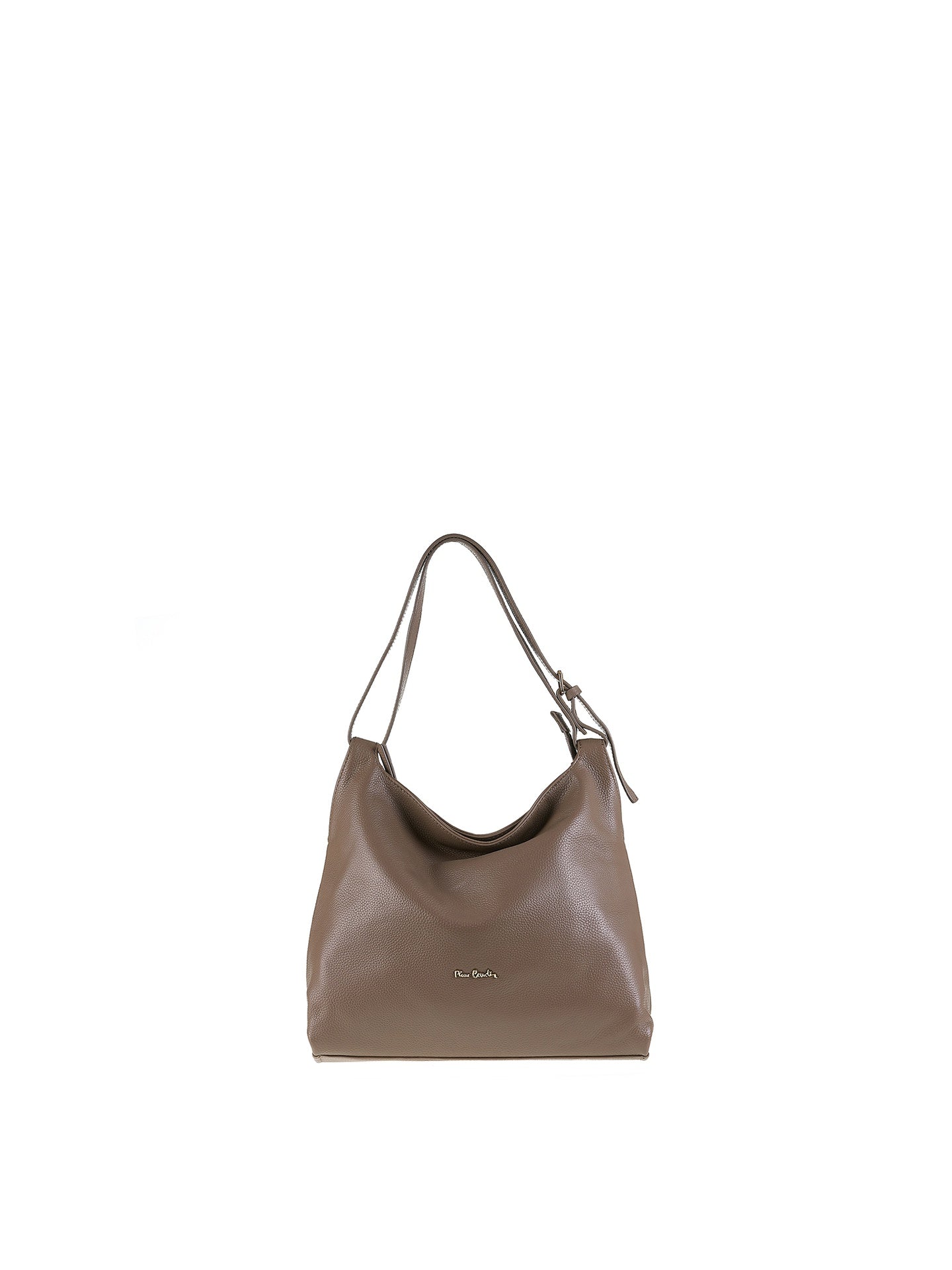 Borsa a Spalla in Vera Pelle Taupe Pierre Cardin