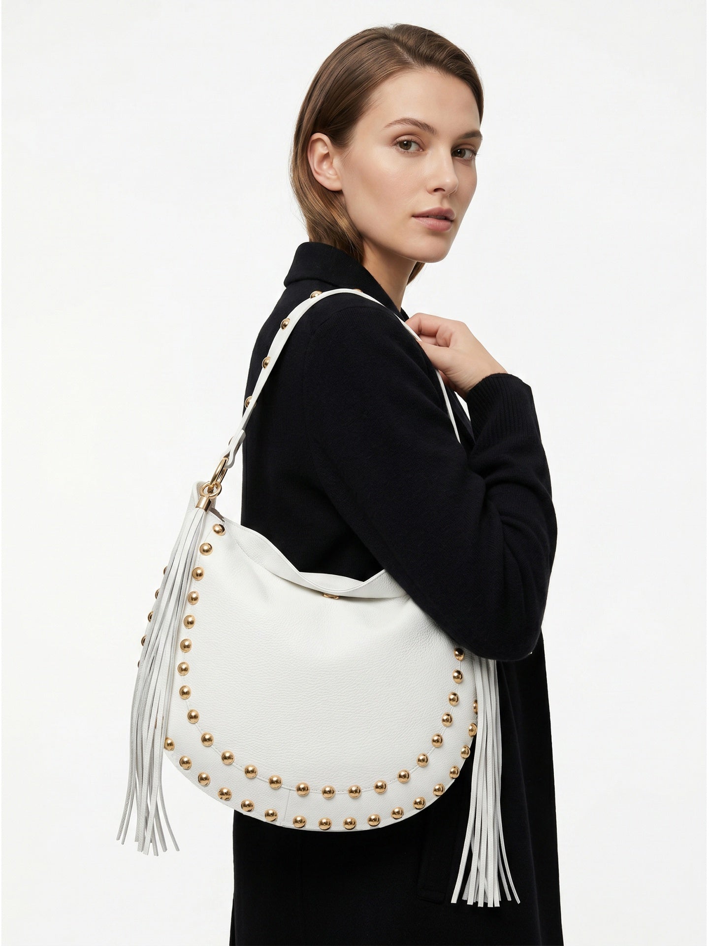 Borsa a Spalla in Dollaro Leather Bianco