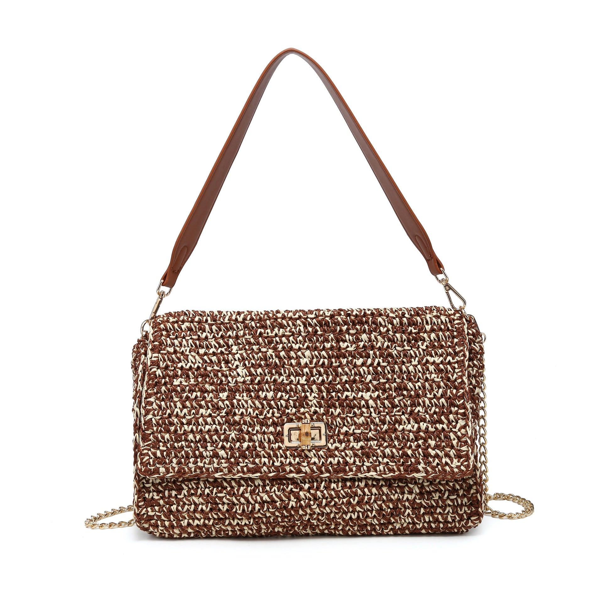 Borsa a Tracolla in Woven Straw Marrone