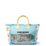 Borsa a Mano in Cotone Multicolore e Giallo Chiaro Braccialini