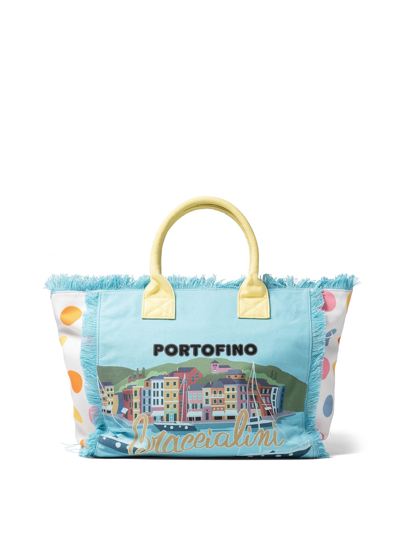 Borsa a Mano in Cotone Multicolore e Giallo Chiaro Braccialini
