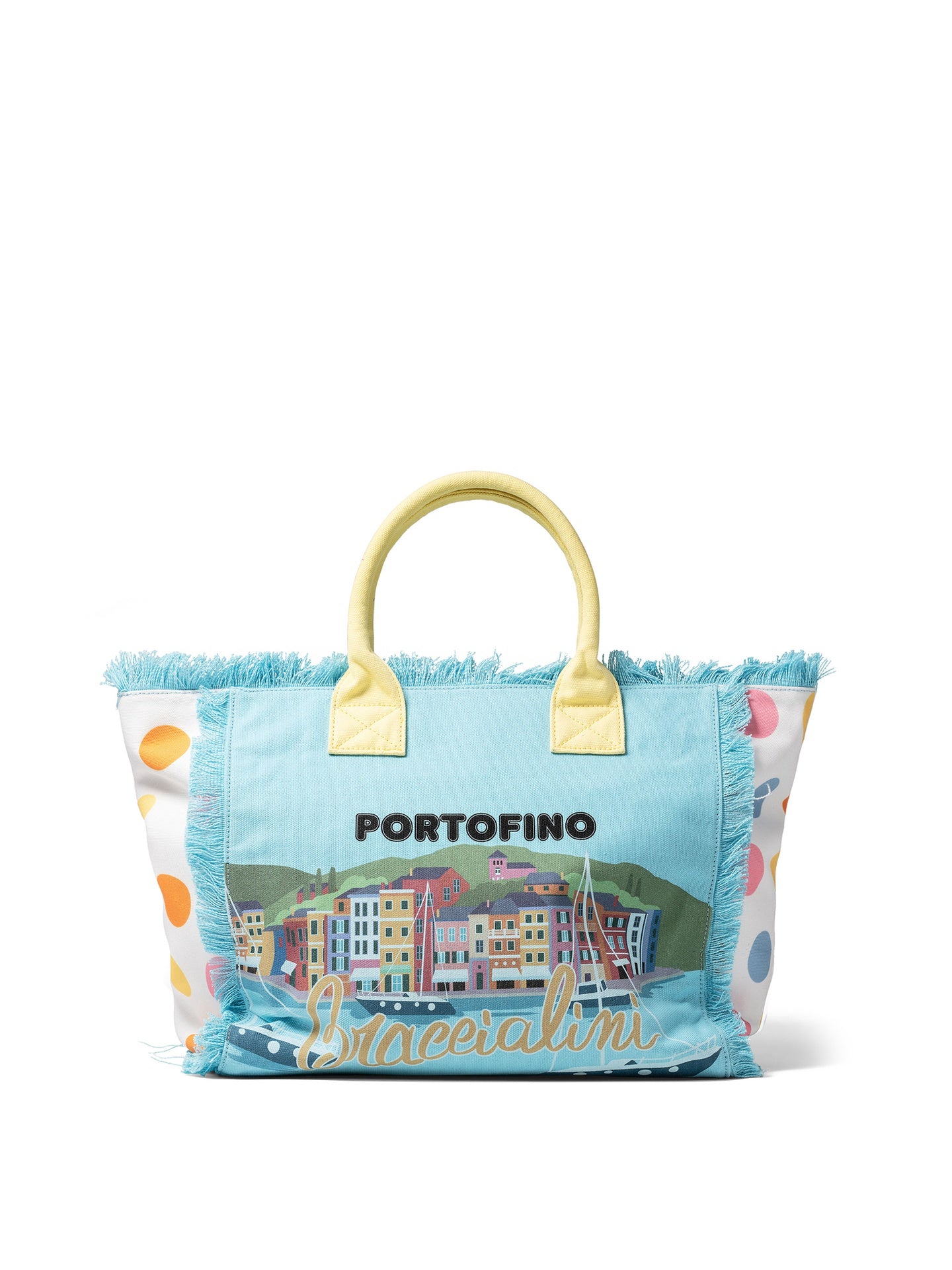 Borsa a Mano in Cotone Multicolore e Giallo Chiaro Braccialini