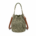 Borsa a Secchiello in Woven Straw Verde