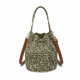 Borsa a Secchiello in Woven Straw Verde