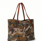 Borsa a Mano in Pelle Vegana Verde Militare