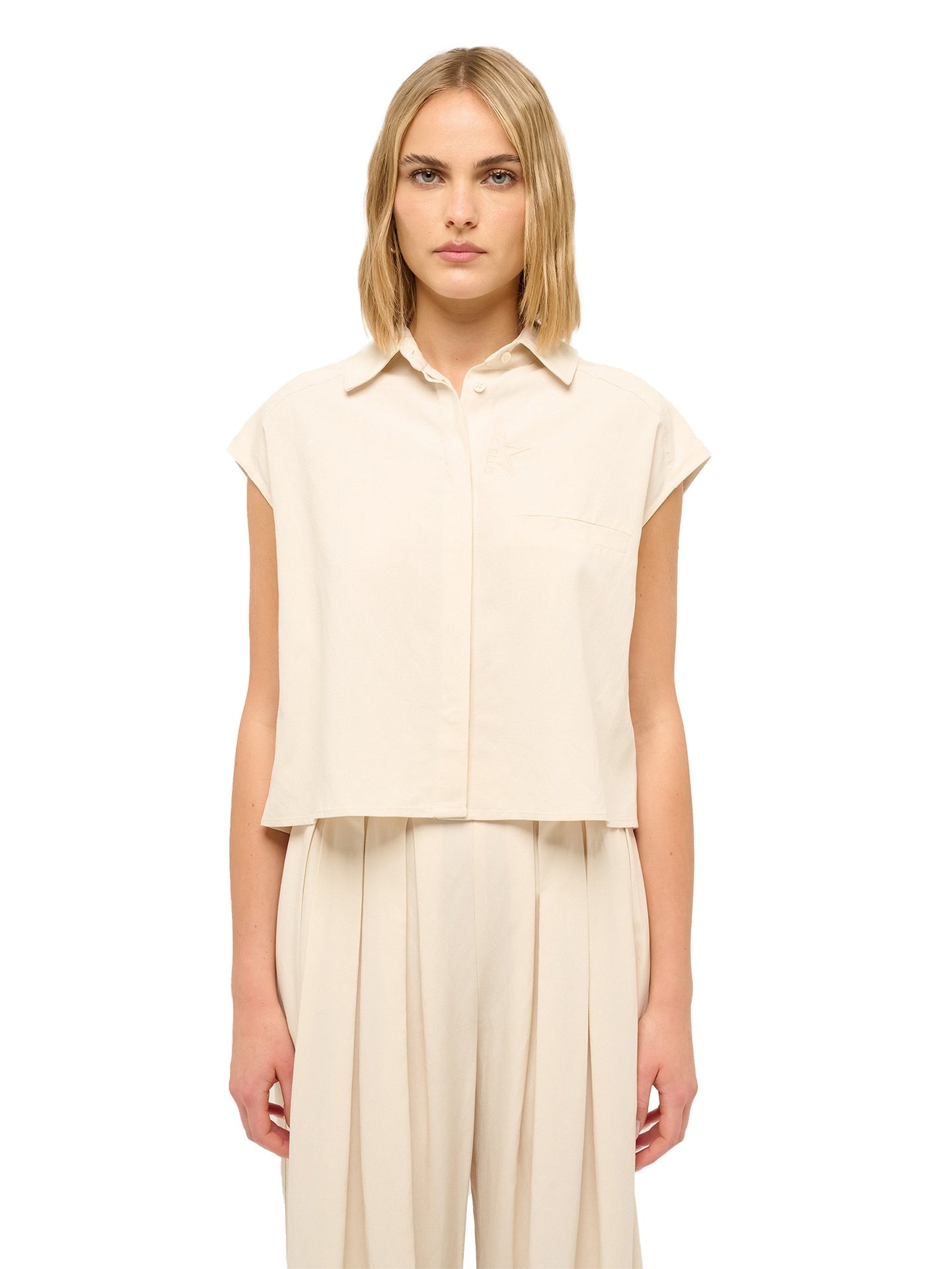 Camicia Donna Linaria Made in Italy in 80% Viscosa 20% Lino Beige Marc Ellis