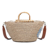 Borsa Shopper in Woven Straw Blu Jeans