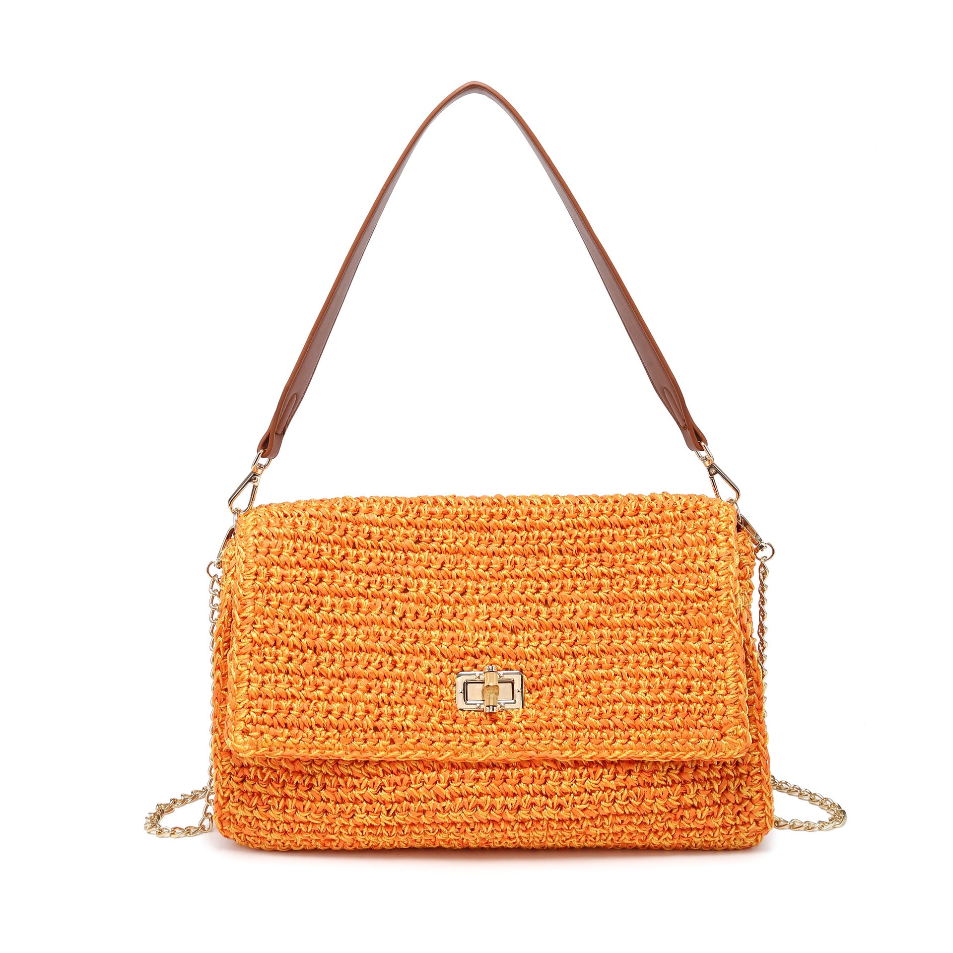 Borsa a Tracolla in Woven Straw Giallo