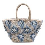 Borsa Shopper in Woven Straw Blu Jeans