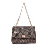 Bolso de hombro de poliéster negro y marrón