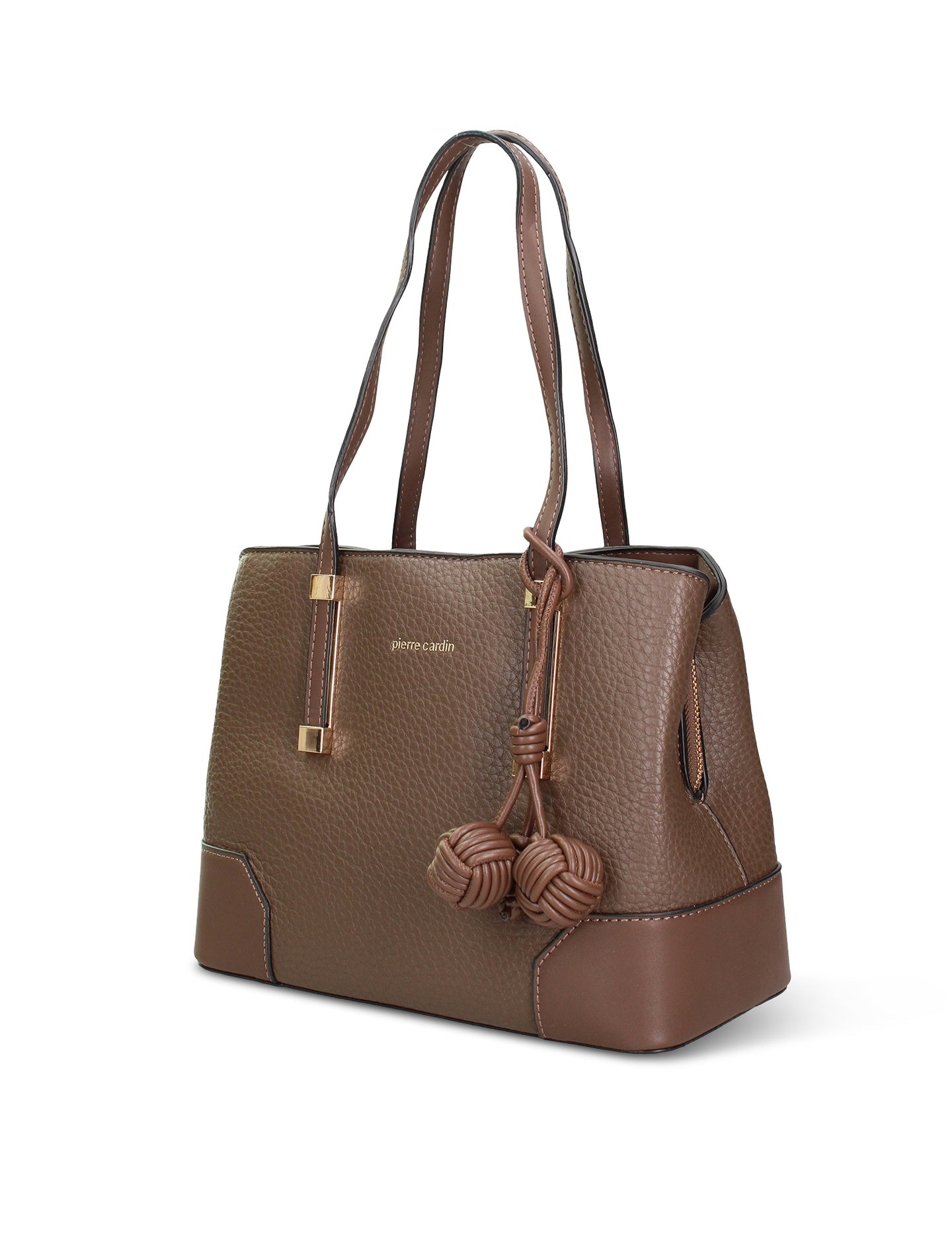 Schultertasche aus taupefarbenem veganem Leder