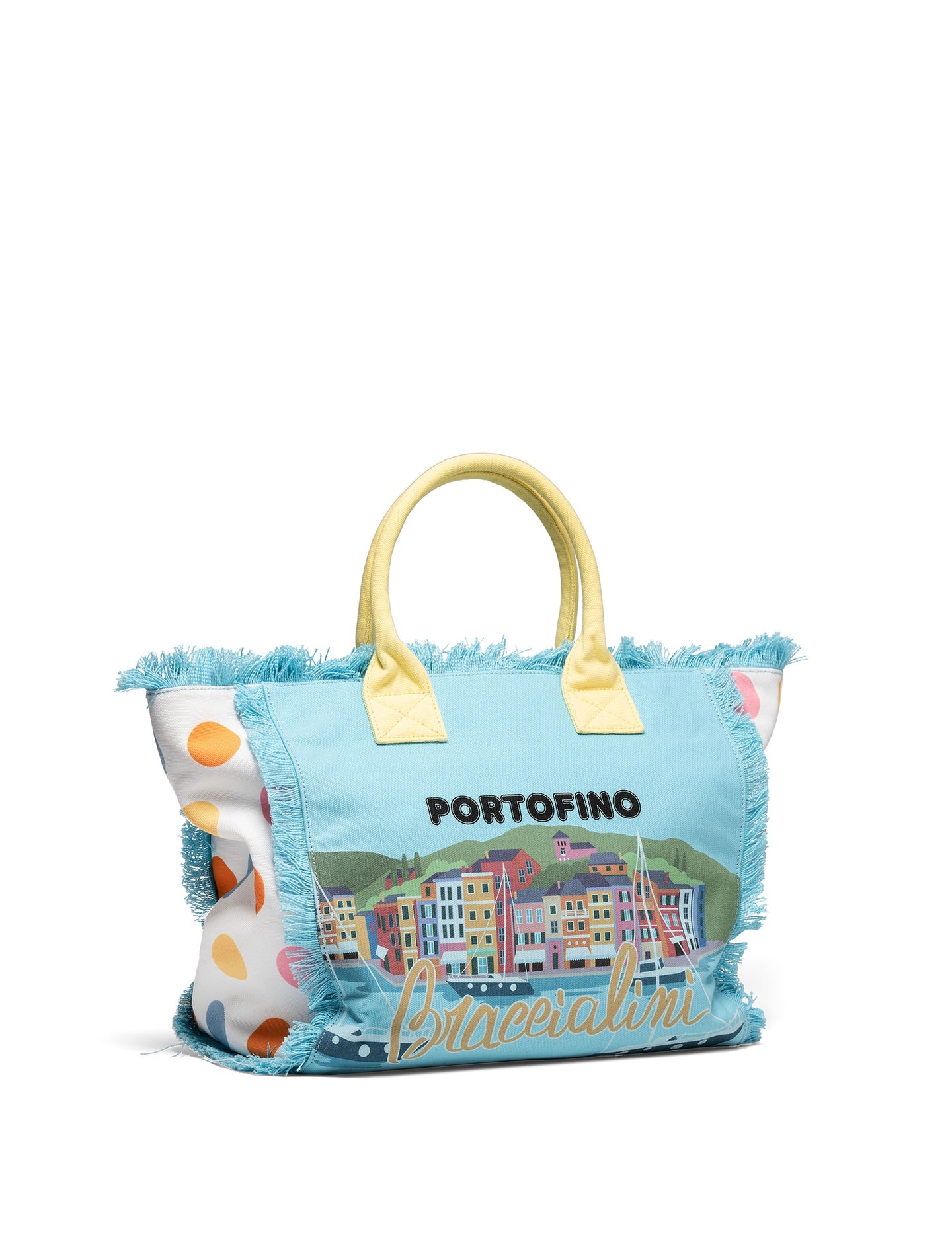 Borsa a Mano in Cotone Multicolore e Giallo Chiaro