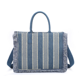 Borsa a Tracolla in Poliestere Blu e Taupe