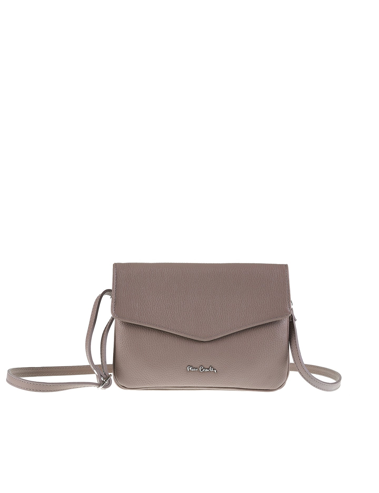 Borsa a Tracolla in Vera Pelle Taupe Pierre Cardin