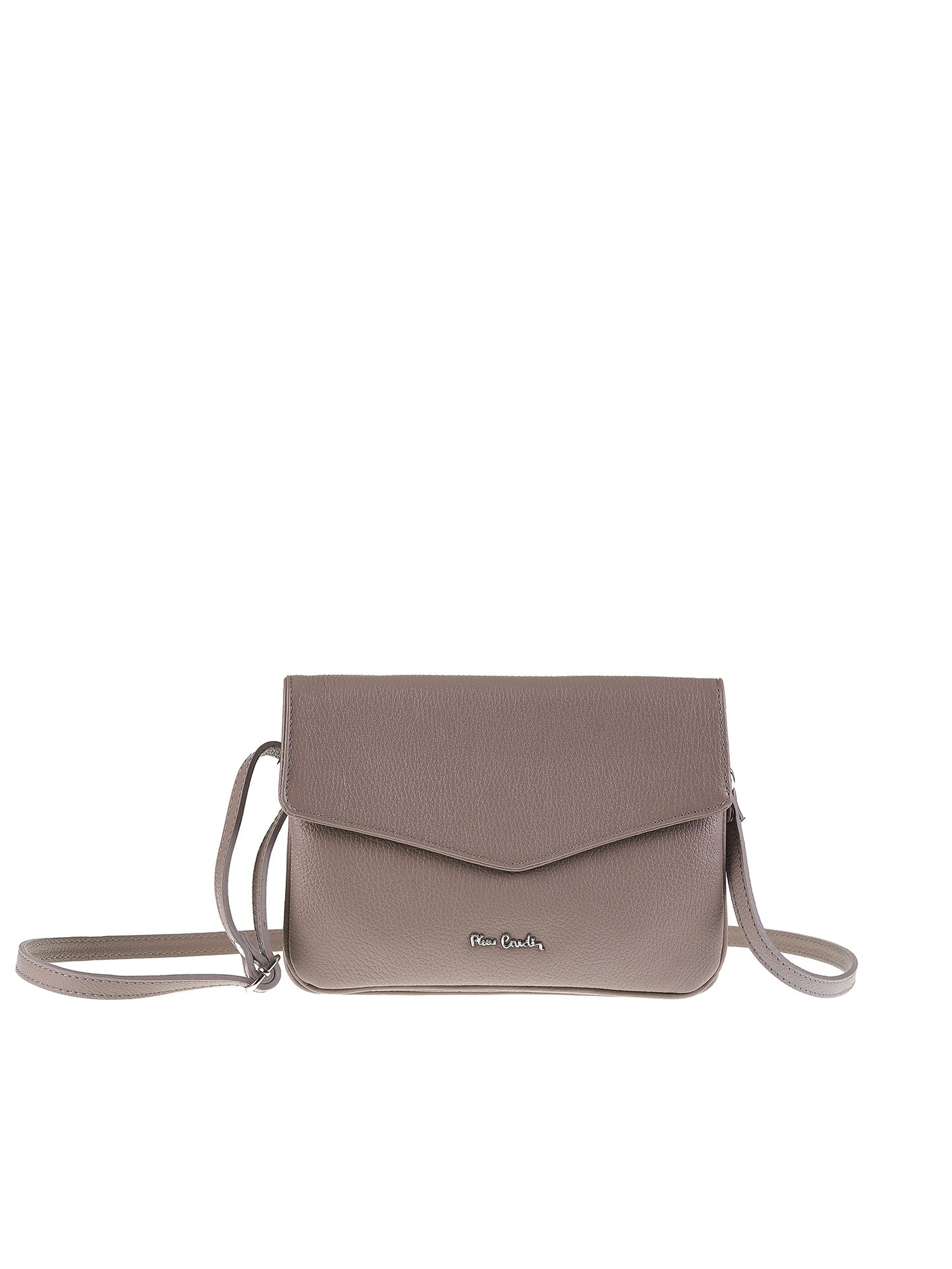 Borsa a Tracolla in Vera Pelle Taupe Pierre Cardin