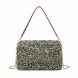 Borsa a Tracolla in Woven Straw Nero